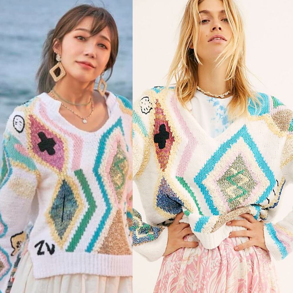 Zadig & Voltaire Sonny Kilim Intarsia Multicolor Pullover Sweater Womens Small